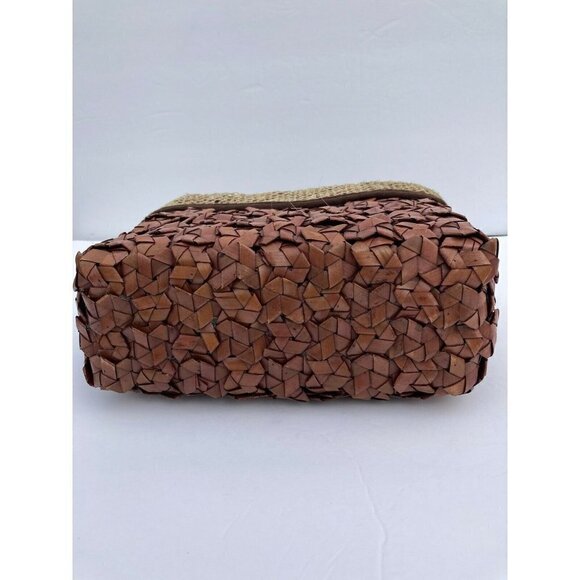 Woven ‘Basket’Lined Handbag w/ Wood Handles.Lined Drawstring Closure. 9.5x8.5x3. - Picture 6 of 8